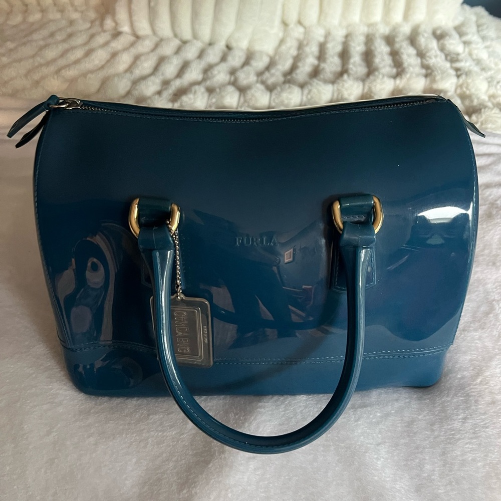 Furla Glossy Blue Satchel